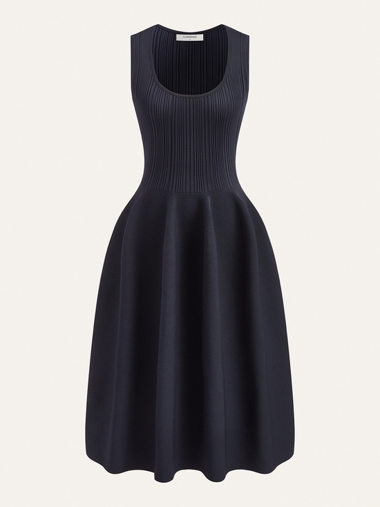 Commense Dresses & Skirts - NWT Commense Navy Rib Knit Fit & Flare Midi Dress Size‎ L